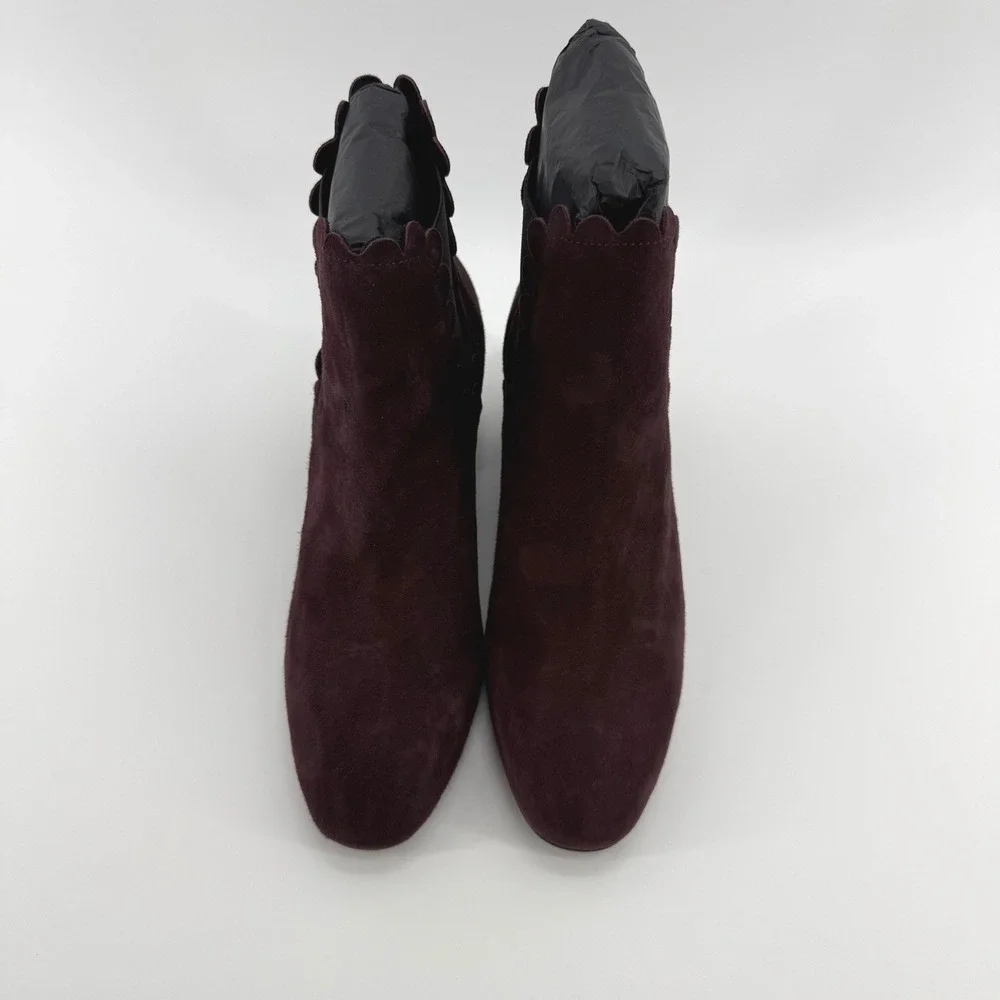 Ava & Aiden Burgundy Suede Scalloped Trim Block Heel Ankle Boots Size 38 Spain